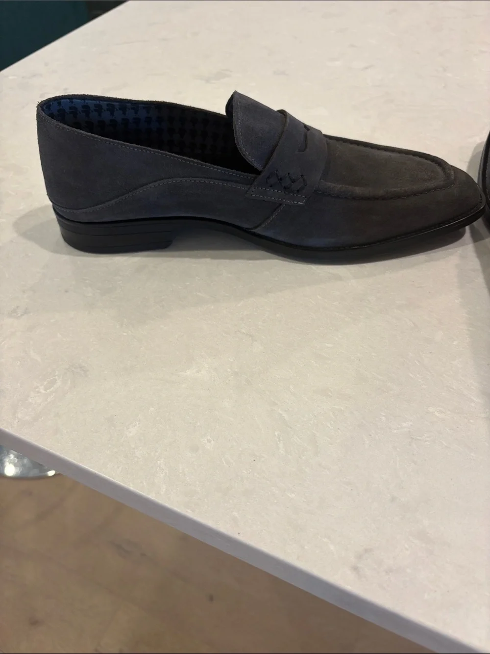 Karl Lagerfeld Men's Suede Penny Loafers in Charcoal Black